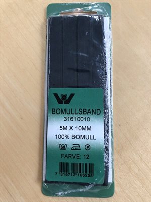 Bændel bånd - sort, 10 mm (pakke på 5 m)